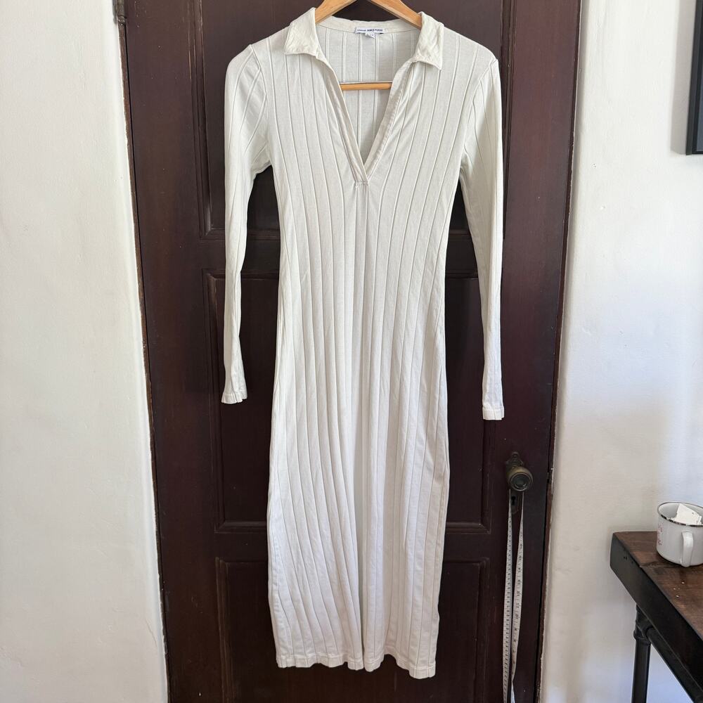Standard JAMES PERSE | Cream Ribbed Cotton Collared Midi Dress | Size 0